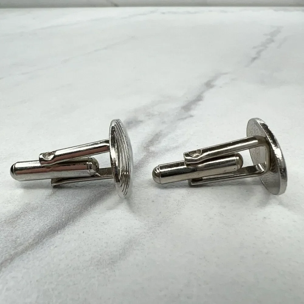 Vintage Silver Tone Engraved Vine Oval Cufflinks